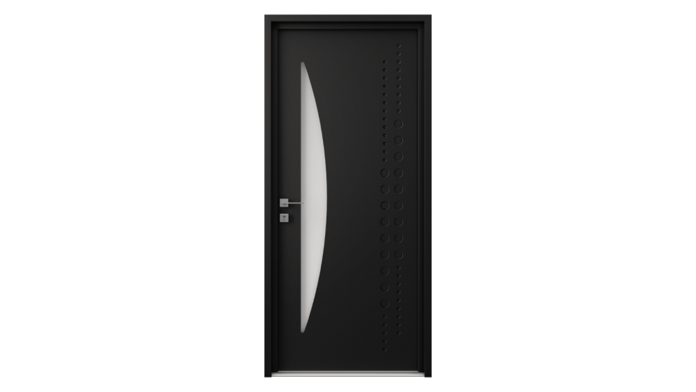 Porte d'entrée acier BONO Porte d'entrée grise avec partie vitrée horizontale en demi-lune